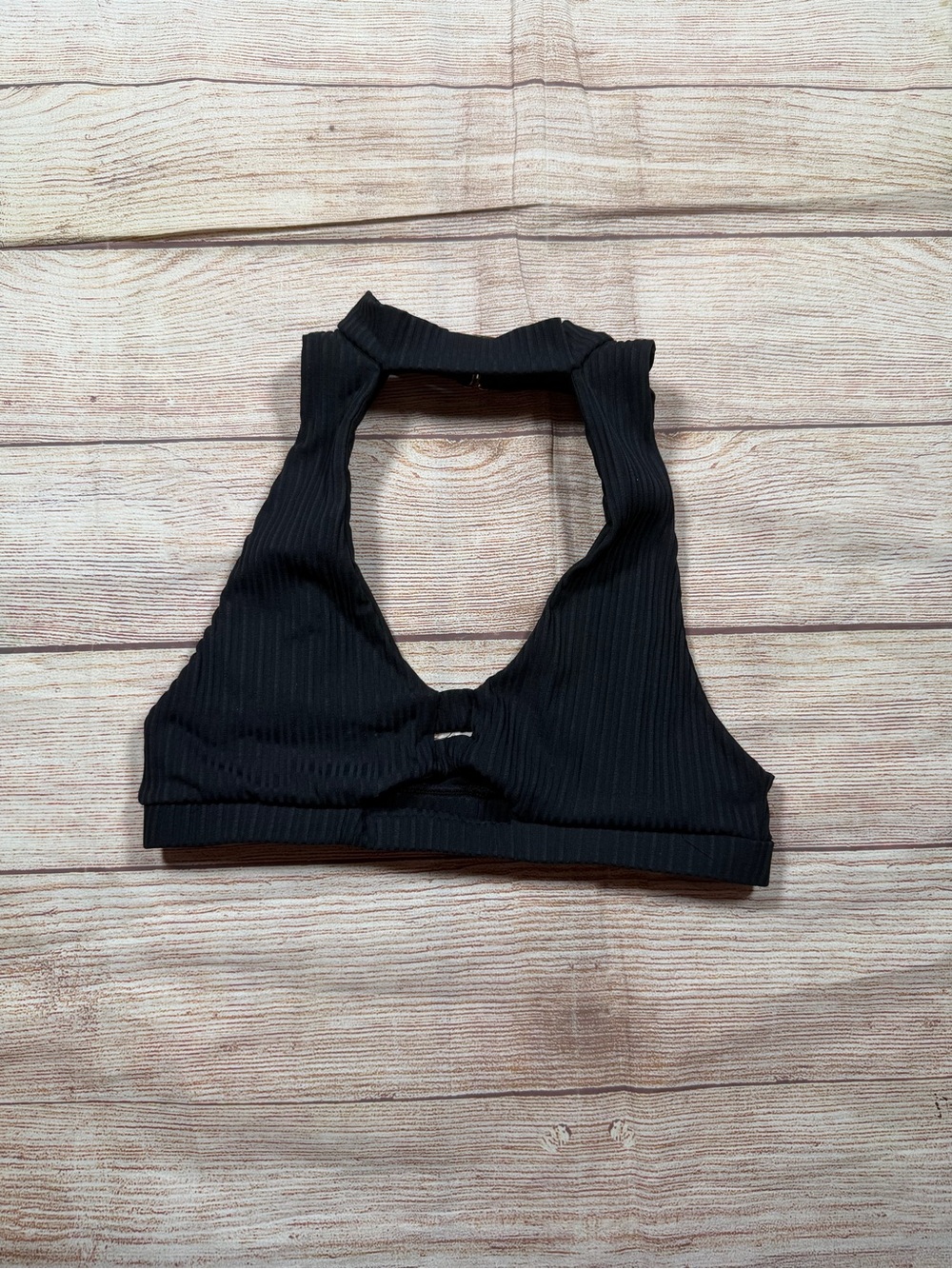 Beach Bunny Black Ribbed‎ High Neck Bikini Top